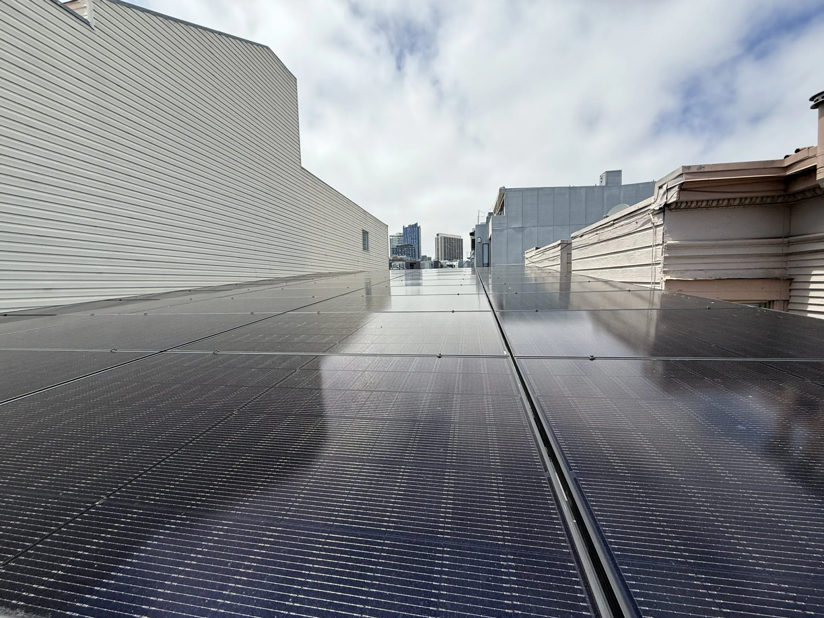 Commercial rooftop solar array designed and installed in-house by Light Ray Electric