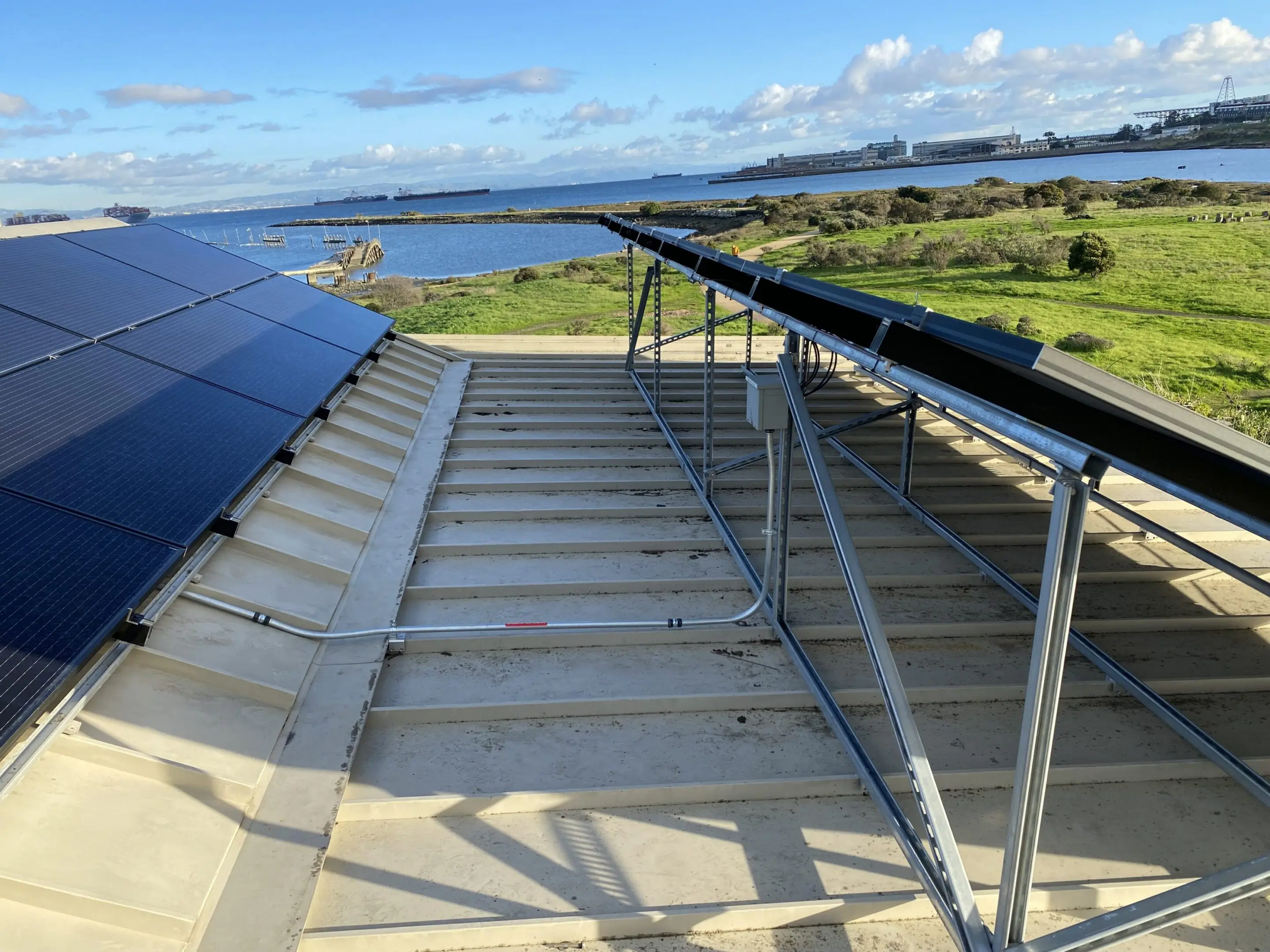 Commercial rooftop solar installation near the San Francisco Bay