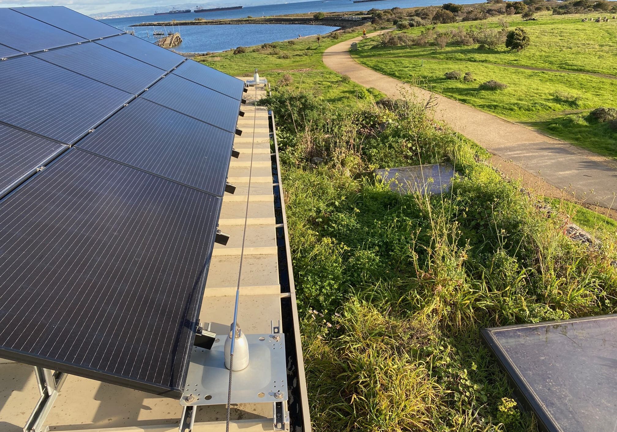 Commercial tilt-up solar array overlooking the San Francisco Bay