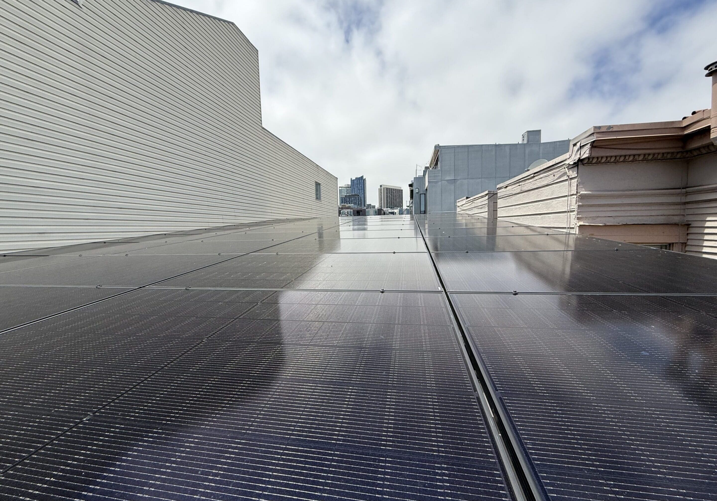 Commercial rooftop solar array designed and installed in-house by Light Ray Electric