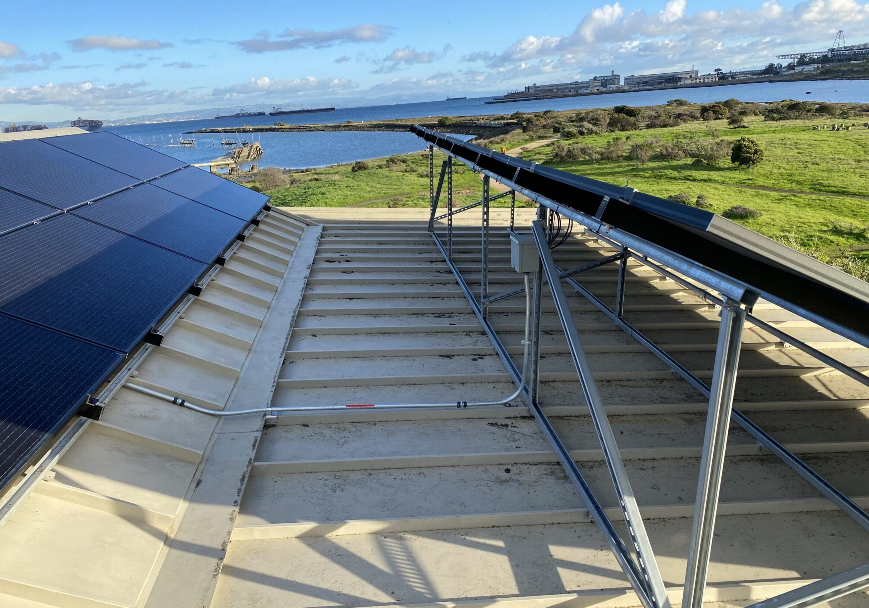 Commercial rooftop solar installation near the San Francisco Bay